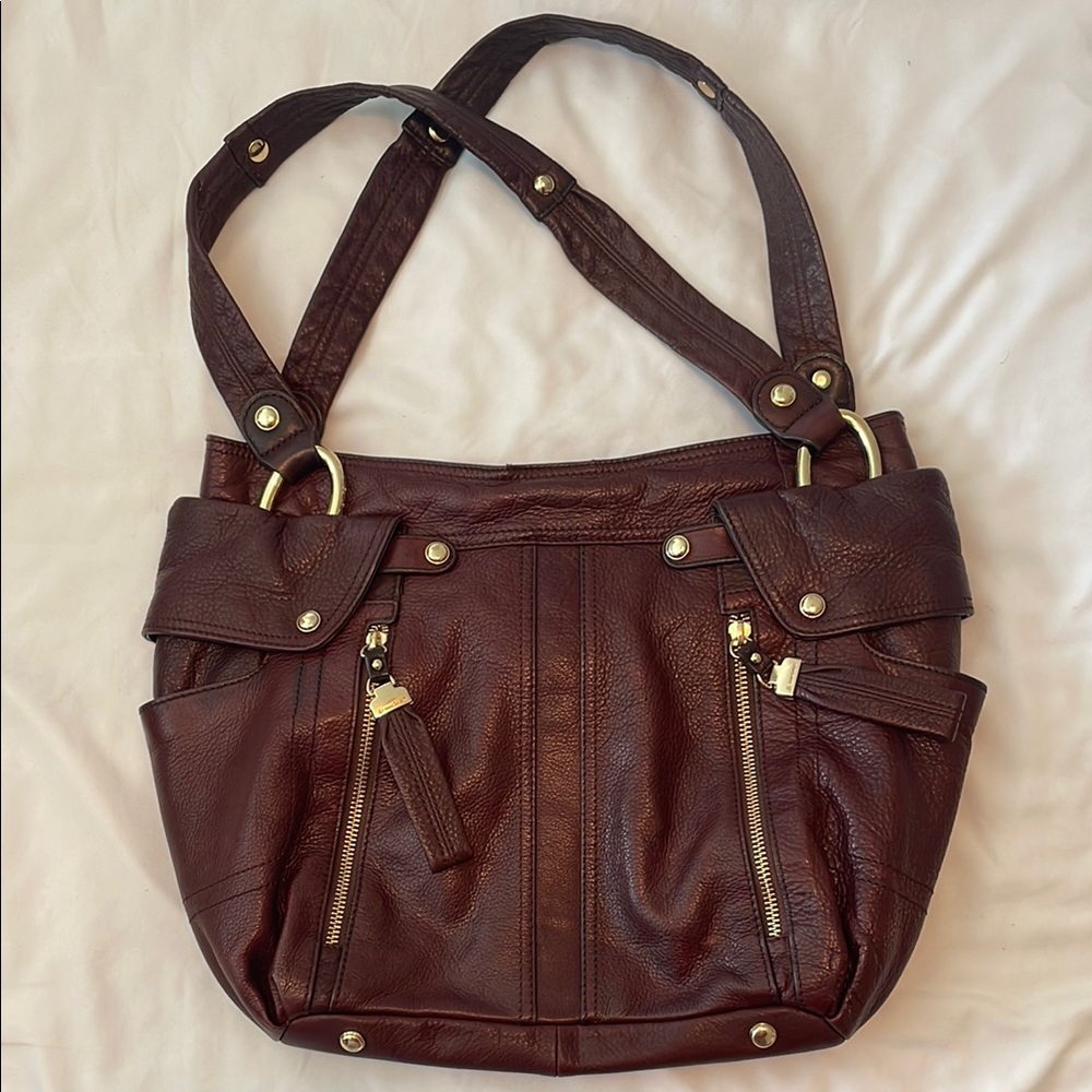B. Makowsky Authentic Red/Brown Leather Handbag